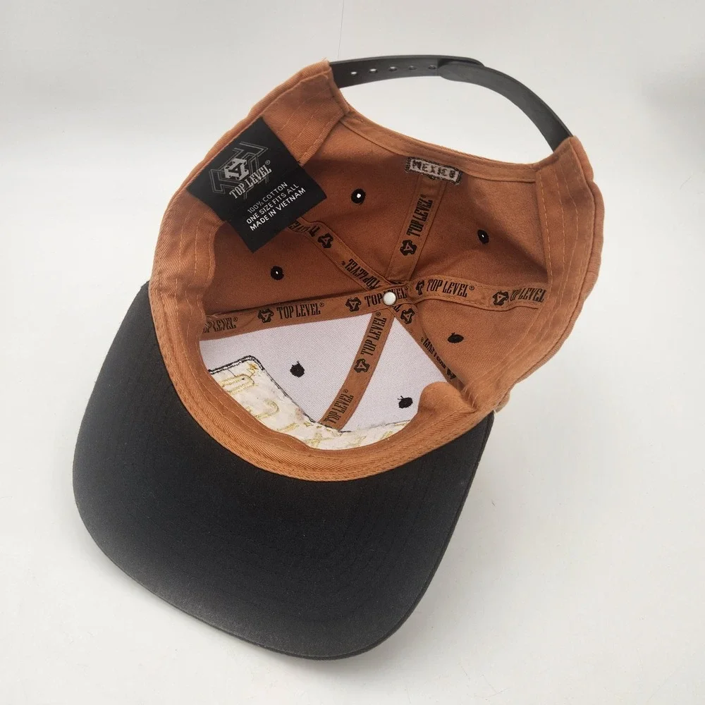 Top Level Mexico Snapback Hat Tan Black‎ Flat Brim Eagle Graphic One Size Mens
